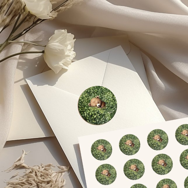 Sticker Rond Aquarelle Bois Ours Baby shower neutre (Créateur téléchargé)