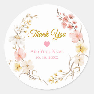 Sticker Rond Aquarelle botanique florale "Merci"