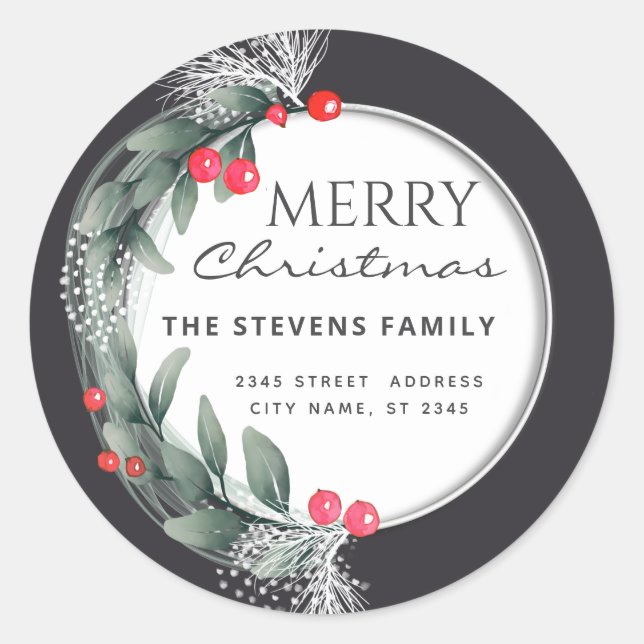 Sticker Rond Aquarelle botanique hiver (Devant)