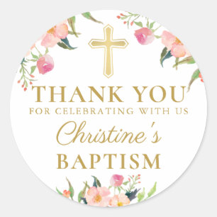Sticker Rond Aquarelle Botanique Rose Floral Baptism Merci