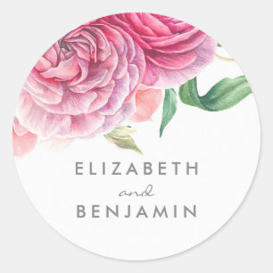 Sticker Rond Aquarelle botanique rose Mariage floral