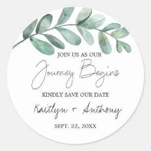 Sticker Rond Aquarelle botanique Vert Eucalyptus Classic R