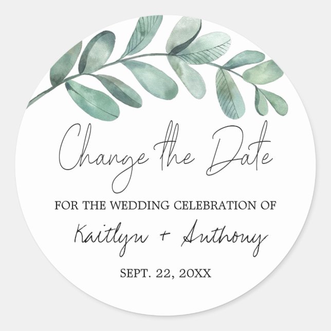 Sticker Rond Aquarelle botanique Vert Eucalyptus Classic R (Devant)
