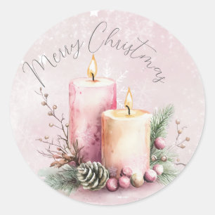 Sticker Rond aquarelle Bougie de Noël rose 1er anniversaire