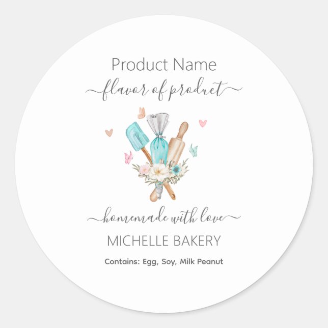 Sticker Rond Aquarelle Boulangerie ustensiles Nom du produit (Devant)