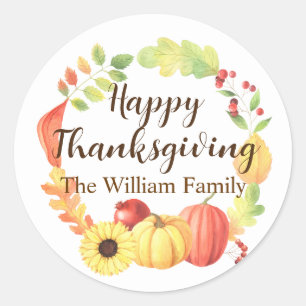 Sticker Rond Aquarelle Bounty Bounth Citrouille Thanksgiving