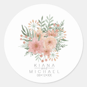 Sticker Rond Aquarelle Bouquet Mariage Blush ID654