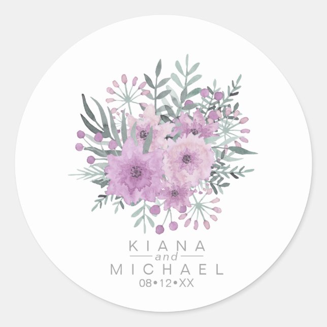 Sticker Rond Aquarelle Bouquet Mariage Lilac ID654 (Devant)
