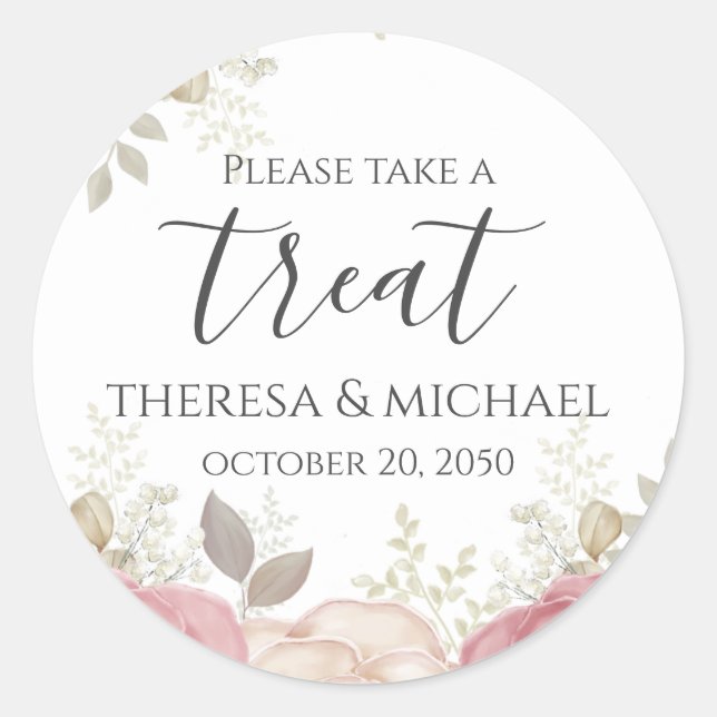Sticker Rond Aquarelle Bourgogne Floral Prendre Une Treat Favor (Devant)