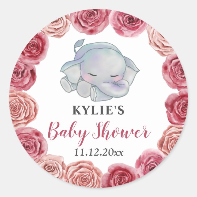 Sticker Rond Aquarelle Bourgogne Roses Rouges Florales Douche b (Devant)