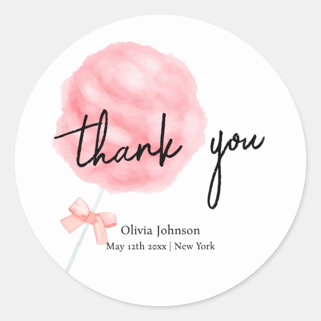 Sticker Rond Aquarelle Bow Cotton Baby shower bonbon (Devant)