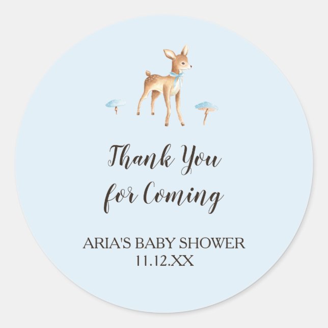 Sticker Rond Aquarelle Boy Deer Mushrooms Baby shower Favoriser (Devant)