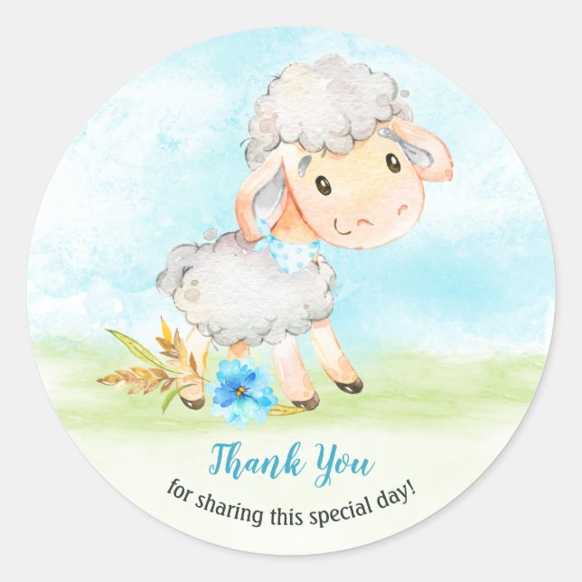 Sticker Rond Aquarelle Boy Sheep Farm Merci (Devant)
