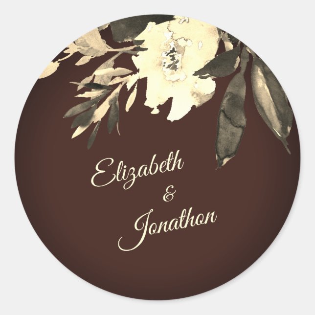 Sticker Rond Aquarelle Brown d'automne Mariage de fleurs (Devant)