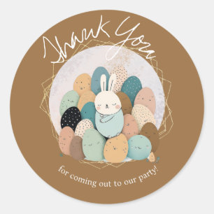 Sticker Rond Aquarelle Bunny Merci de Pâques Baby shower Boho
