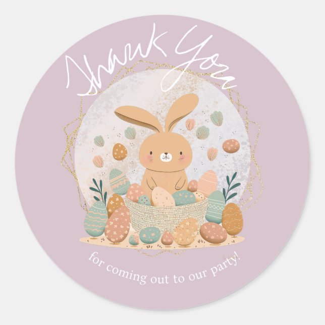 Sticker Rond Aquarelle Bunny Pâques Anniversaire Boho Merci (Devant)