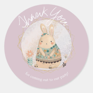 Sticker Rond Aquarelle Bunny Pâques Anniversaire Merci Floral