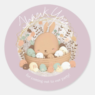 Sticker Rond Aquarelle Bunny Pâques Bohème anniversaire Merci