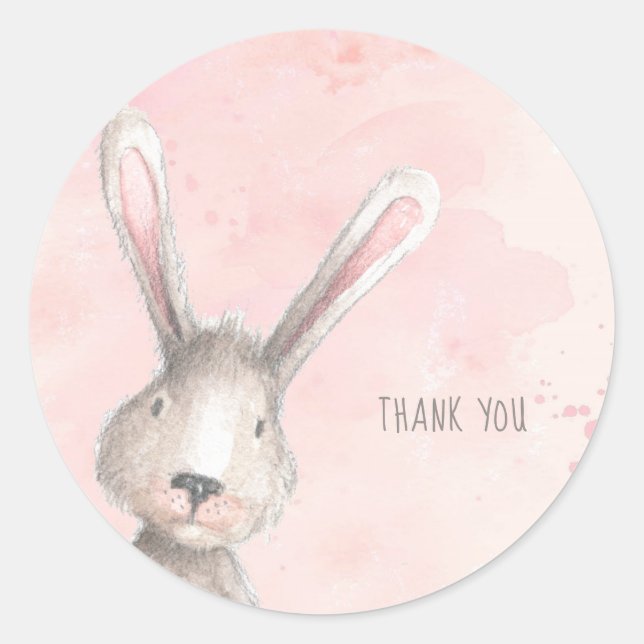 Sticker Rond Aquarelle Bunny Rabbit Merci personnalisé (Devant)