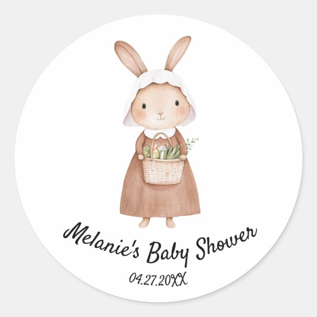 Sticker Rond Aquarelle Bunny Veggie Panier Jardin Baby shower (Devant)