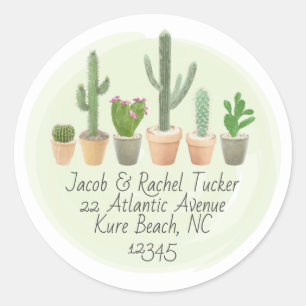 Sticker Rond Aquarelle Cactus Succulents Pots Adresse de retour