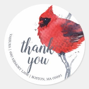 Sticker Rond Aquarelle Cardinal Bird Merci Adresse de retour