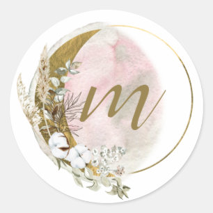 Sticker Rond Aquarelle céleste rose or