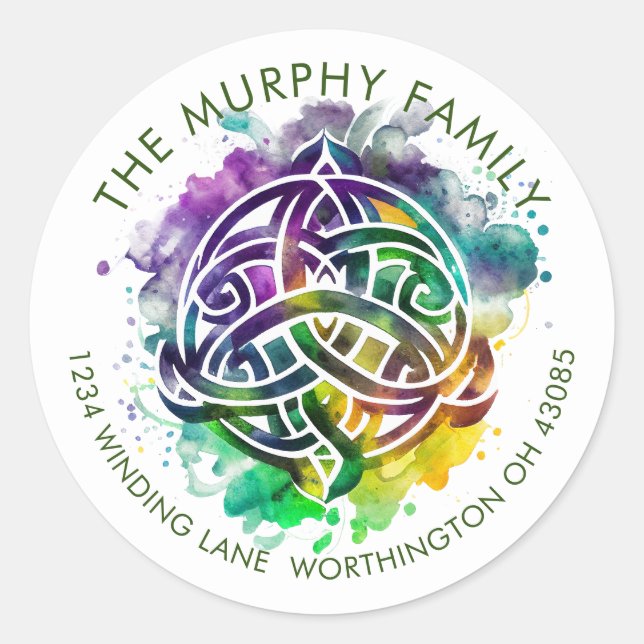 Sticker Rond Aquarelle Celtique Grunge colorée Design (Devant)