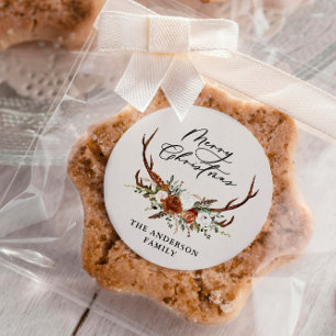 Sticker Rond aquarelle cerf fleurs merveille Noël