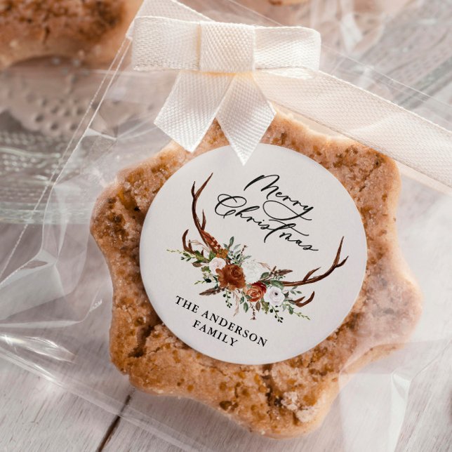 Sticker Rond aquarelle cerf fleurs merveille Noël (Créateur téléchargé)