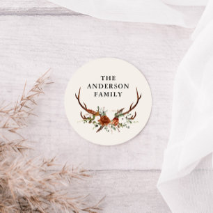 Sticker Rond aquarelle cerf floral terracotta élégant moderne