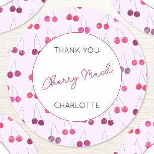 Sticker Rond Aquarelle cerise Merci personnalisé