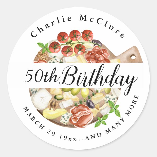 Sticker Rond Aquarelle Charcuterie Italie Anniversaire (Devant)
