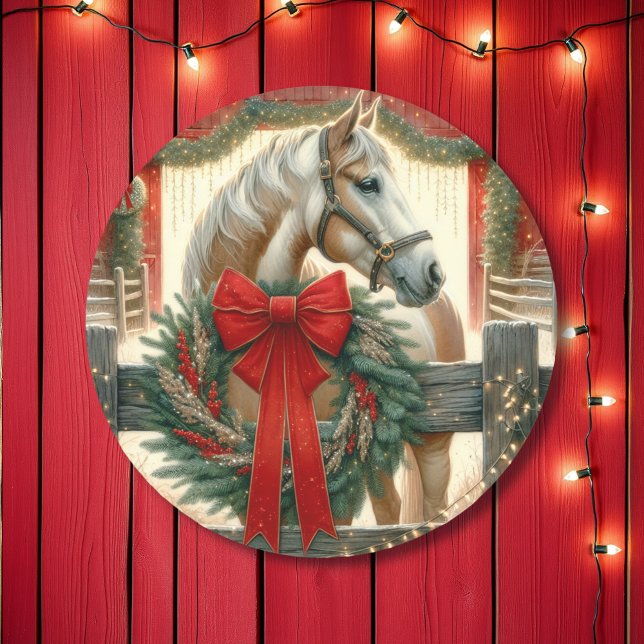 Sticker Rond Aquarelle Cheval et Ferme Festive Noël (Créateur téléchargé)