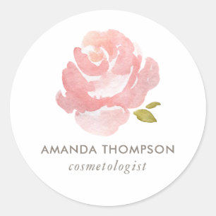 Sticker Rond Aquarelle Chic Rose rose rose