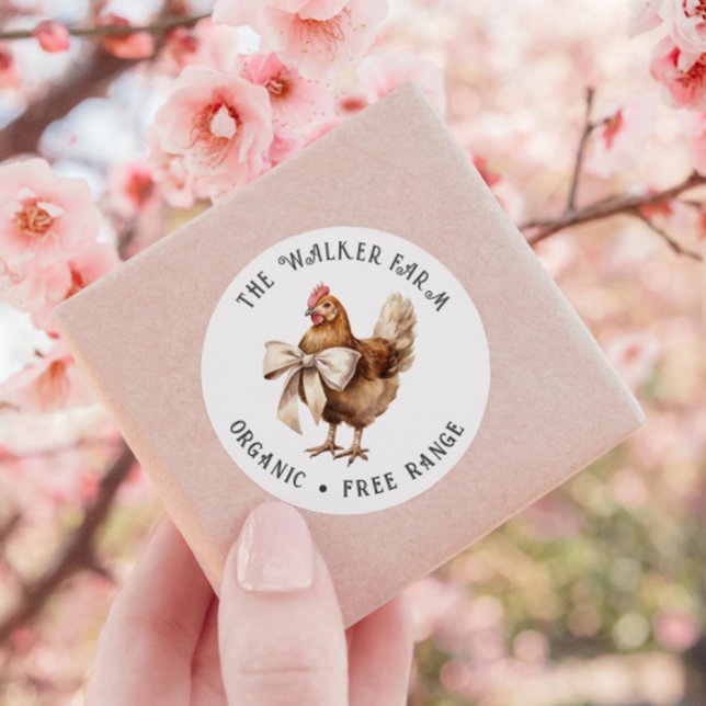 Sticker Rond Aquarelle Chicken Bow Family Farm (Créateur téléchargé)