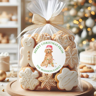 Sticker Rond Aquarelle Chien Père Noël de Noël