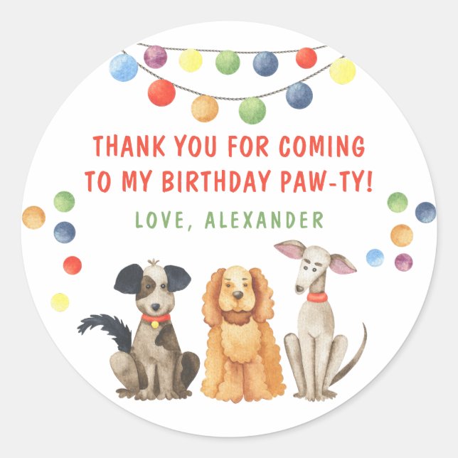 Sticker Rond Aquarelle Chien Premier anniversaire MERCI de fête (Devant)