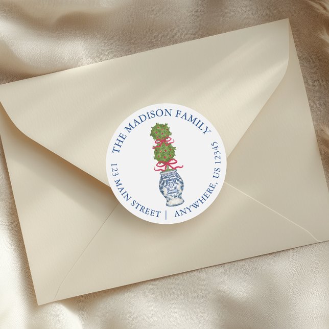 Sticker Rond Aquarelle Chinoiserie Noël Bow rouge Topio (Créateur téléchargé)