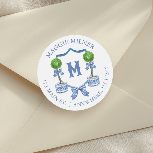 Sticker Rond Aquarelle Chinoiserie Topior Monogramme Crest (Créateur téléchargé)