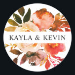 Sticker Rond Aquarelle Chute brûlé Orange Mariage Floral<br><div class="desc">Elégante peinture à la main bouquet floral couleur aquarelle dans les couleurs de terre cuite orange brûlée; roses,  verdure,  branches. Do-it-yourself facile à éditer mariage modèle STICKERS; parfait pour les mariages budget - des invitations de qualité mais pas cher. Conception adaptée à n'importe quelle période de l'année.</div>