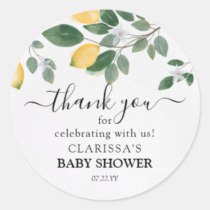 Sticker Rond Aquarelle Citron & Baby shower vert Merci