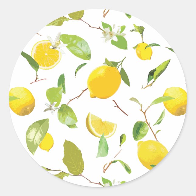 Sticker Rond Aquarelle Citron et Feuilles 2 (Devant)