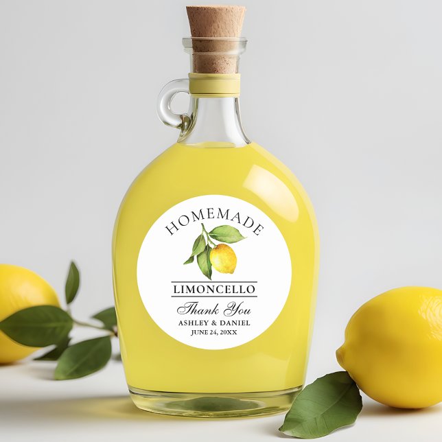 Sticker Rond Aquarelle Citron Limoncello Mariage Merci (Customize to change text size, color or text style.)