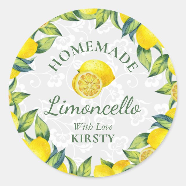 Sticker Rond Aquarelle Citrons siciliens Limoncello fait maison (Devant)