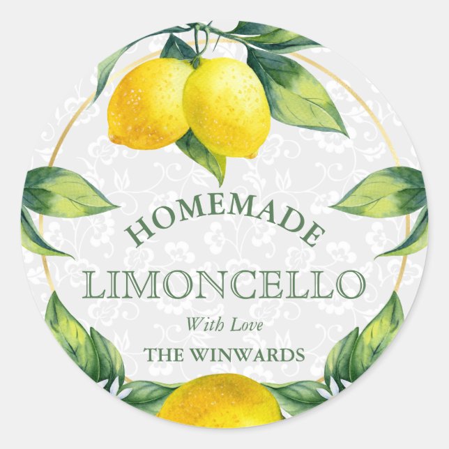 Sticker Rond Aquarelle Citrons siciliens Limoncello fait maison (Devant)