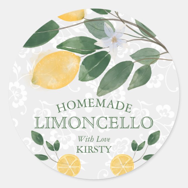 Sticker Rond Aquarelle Citrons siciliens Limoncello fait maison (Devant)