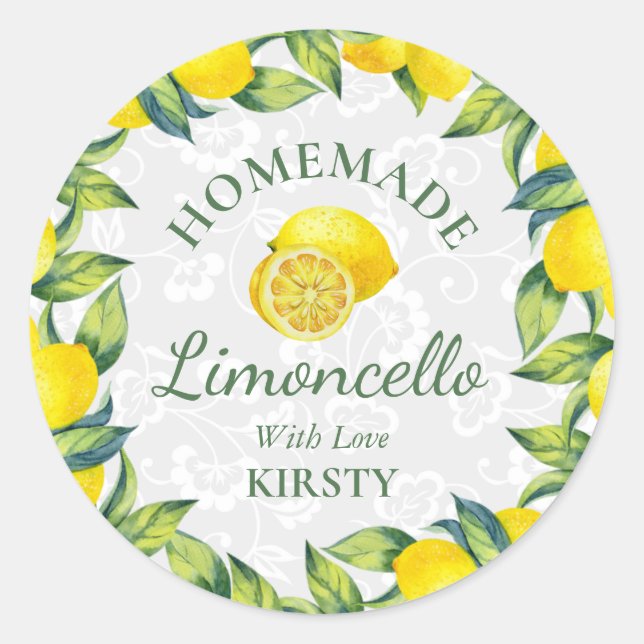 Sticker Rond Aquarelle Citrons siciliens Limoncello fait maison (Devant)