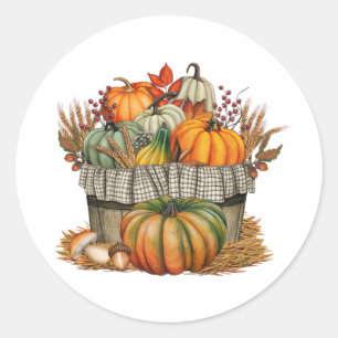 Sticker Rond Aquarelle Citrouille d'automne et récolte de blé