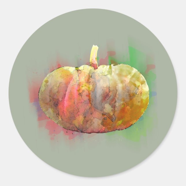 Sticker Rond Aquarelle Citrouille Halloween Little Fall Saison (Devant)